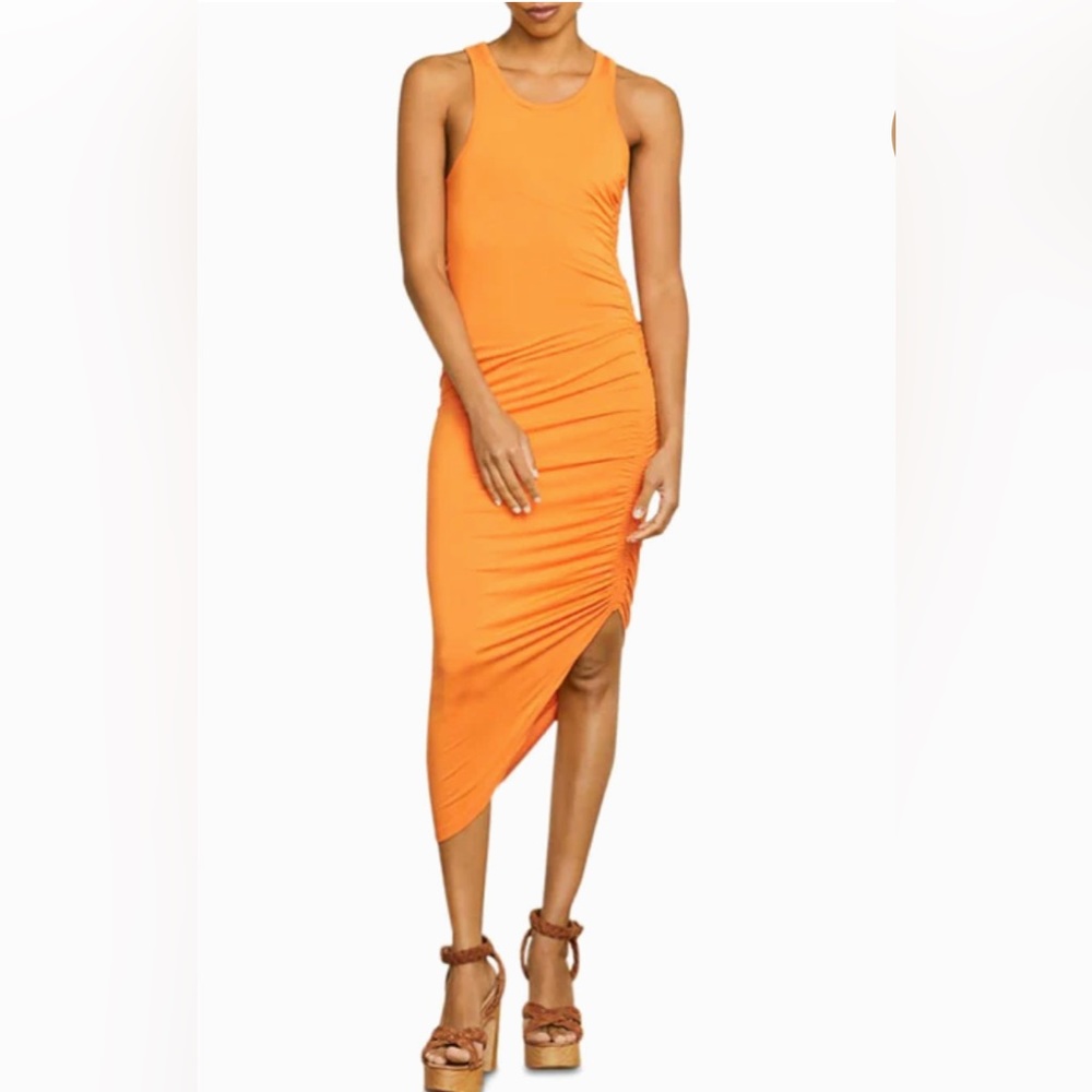 VERONICA BEARD HAYLEE RUCHED LONG MIDI DRESS